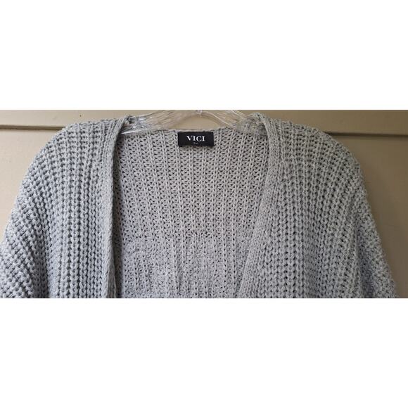 VICI Peace & Love Open Long Cardigan Sweater Knit Duster Gray Black S/M Comfort - Picture 4 of 9